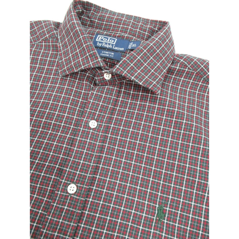 Ralph Lauren Men's Sz XL Stanton Classic Fit Buttoned Down Shirt Plaid Red Green